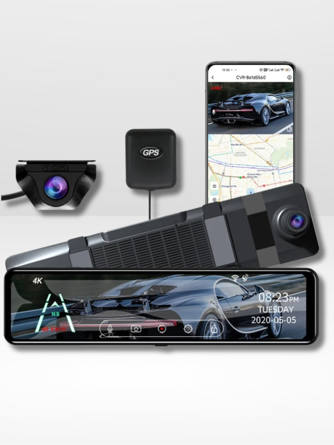 4K Backview spegelkamera med GPS och inspelning