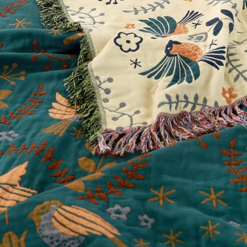 Nordisk Bomullsfilt med Fågelmotiv - Stil & Komfort