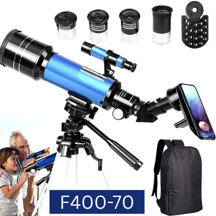 Nybörjarteleskop med 70 mm bländare och 400 mm brännvidd