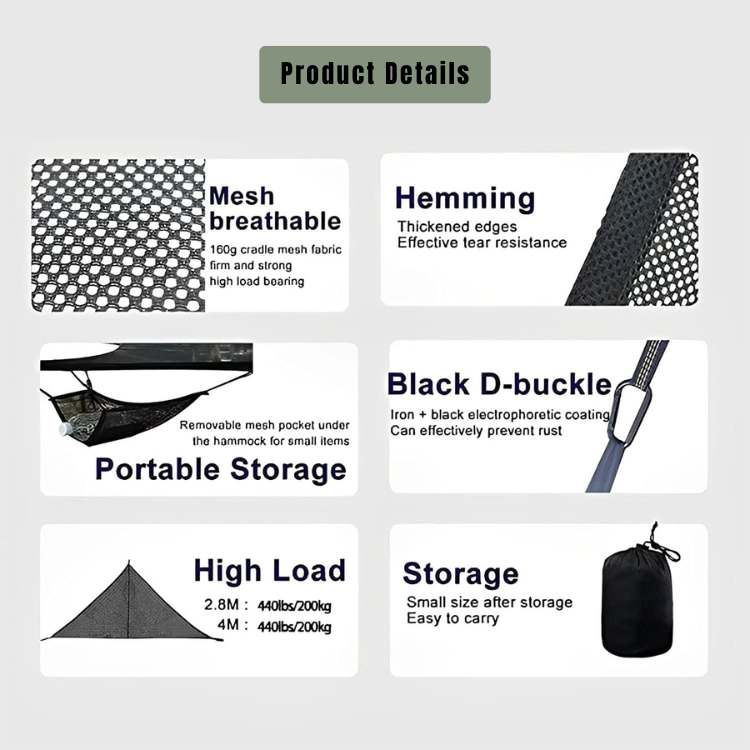 Triangulær Net Camping Hængekøje | Rummelig, Holdbar & Understøtter Op Til 300 Kg til Udendørs Eventyr