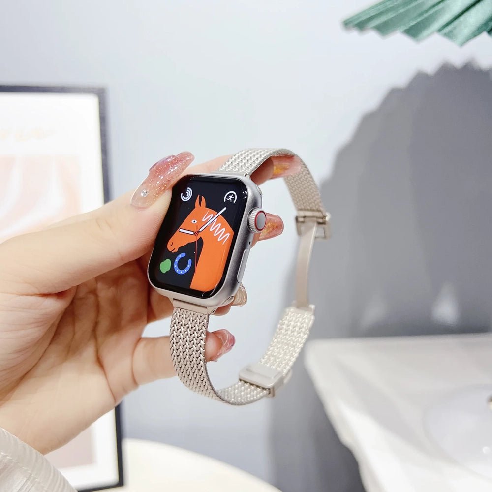 Ultra-tyndt armbånd i rustfrit stål til Apple Watch for elegant brug
