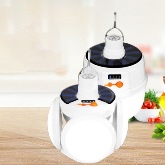 F hopfällbar multifunktionell solcellsdriven LED-lampa med 5 ljusinställningar, 2400mAh batteri för trädgård, strömavbrott, camping, fiske med mera (1 st)