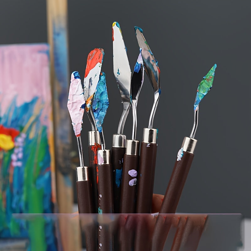 Sæt af 7 stålspartler til kunst og farveblanding