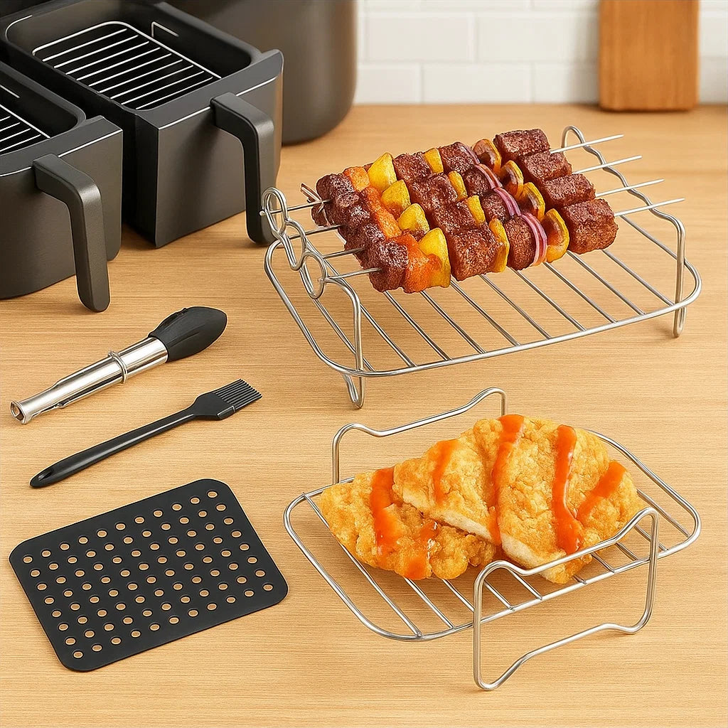 Airfryer-tillbehörssats i rostfritt stål med grillspett