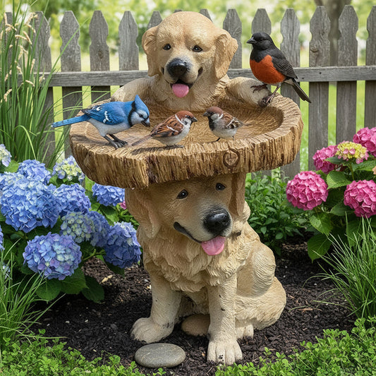 Guldfarvet Retriever Hvalp Havefigur til Fugl Badekar