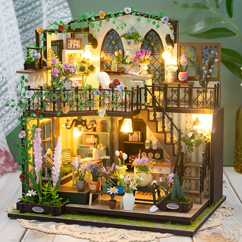 Miniature drivhus DIY med belysning – 3D puslespil til kreativ dekoration