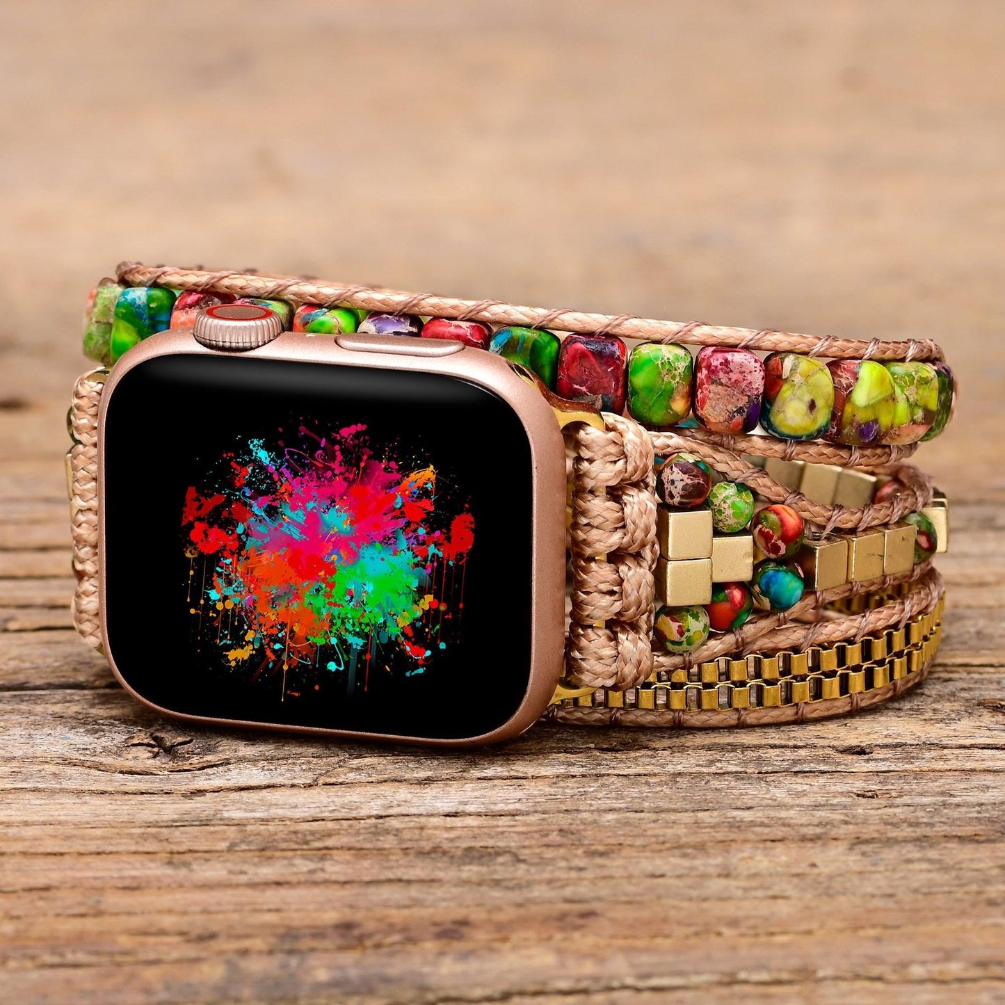 Håndlavet armbånd til Apple Ur med naturlige ædelsten og positiv energi