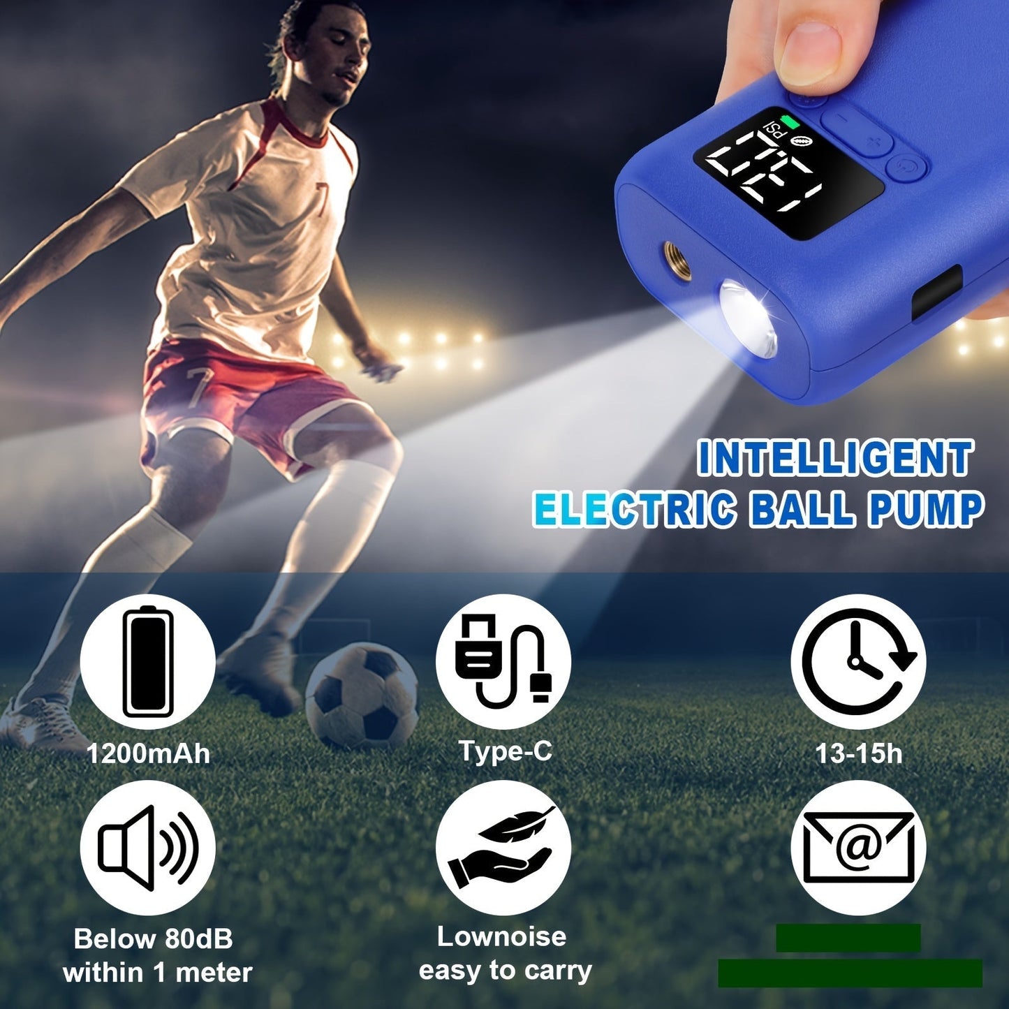 Automatisk bollpump med 20 PSI och LED-lampa för sport