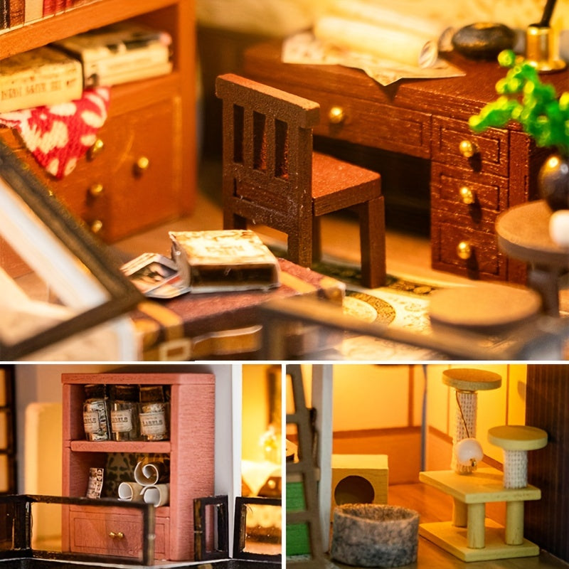 3D Miniature Villa Puslespil Sæt – Gør Det Selv med LED Belysning og Detaljerede Interiører