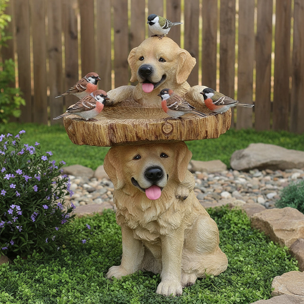 Guldfarvet Retriever Hvalp Havefigur til Fugl Badekar