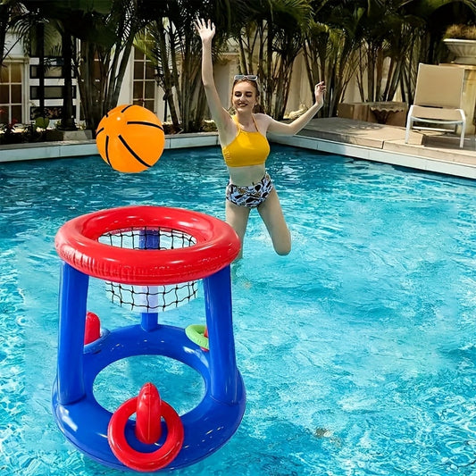 Oppusteligt basketballsæt til pool – Inkluderer kurv, bold og ringe