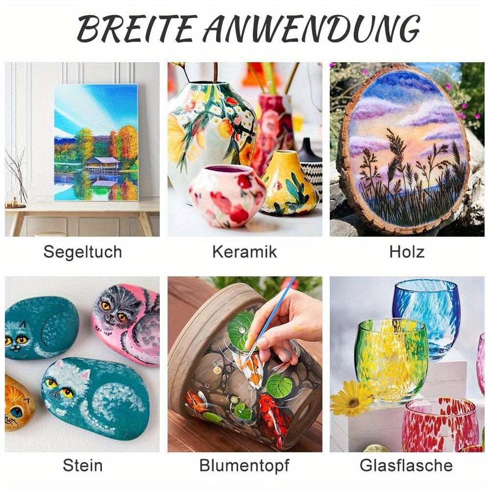 Farvesæt til kreative sjæle – 28 dele, inklusiv 18 akrylfarver og 10 pensler