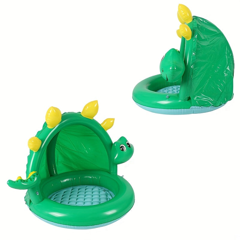 Barnvänlig uppblåsbar pool i dinosaurieform med parasoll