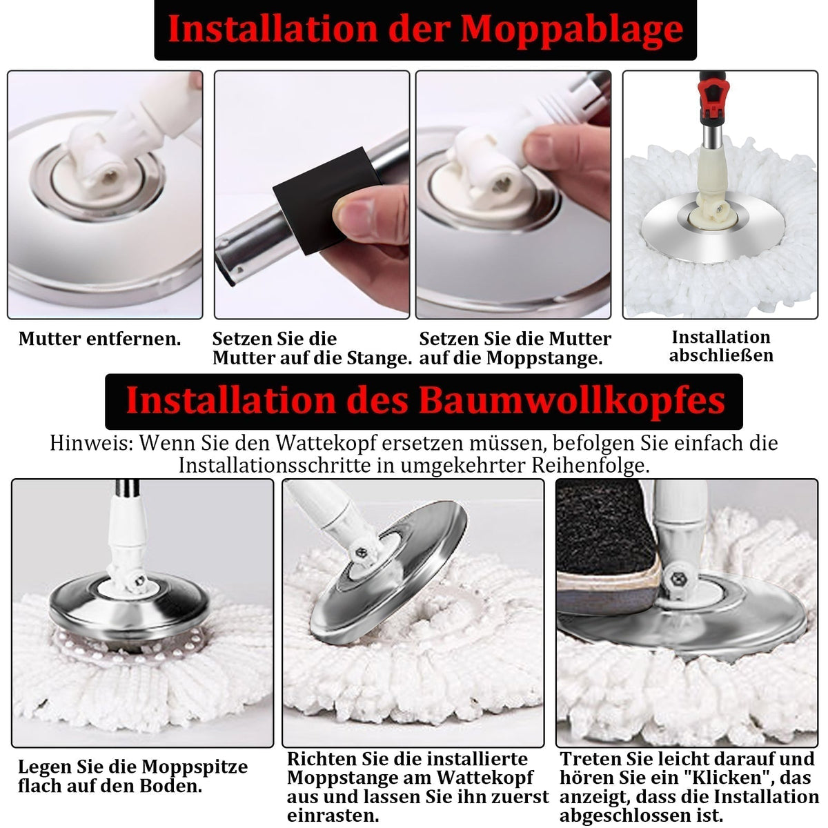 Moppe sæt med spand | 360° gulvmoppe med to zoner | 3 mikrofiberbetræk & teleskopisk skaft