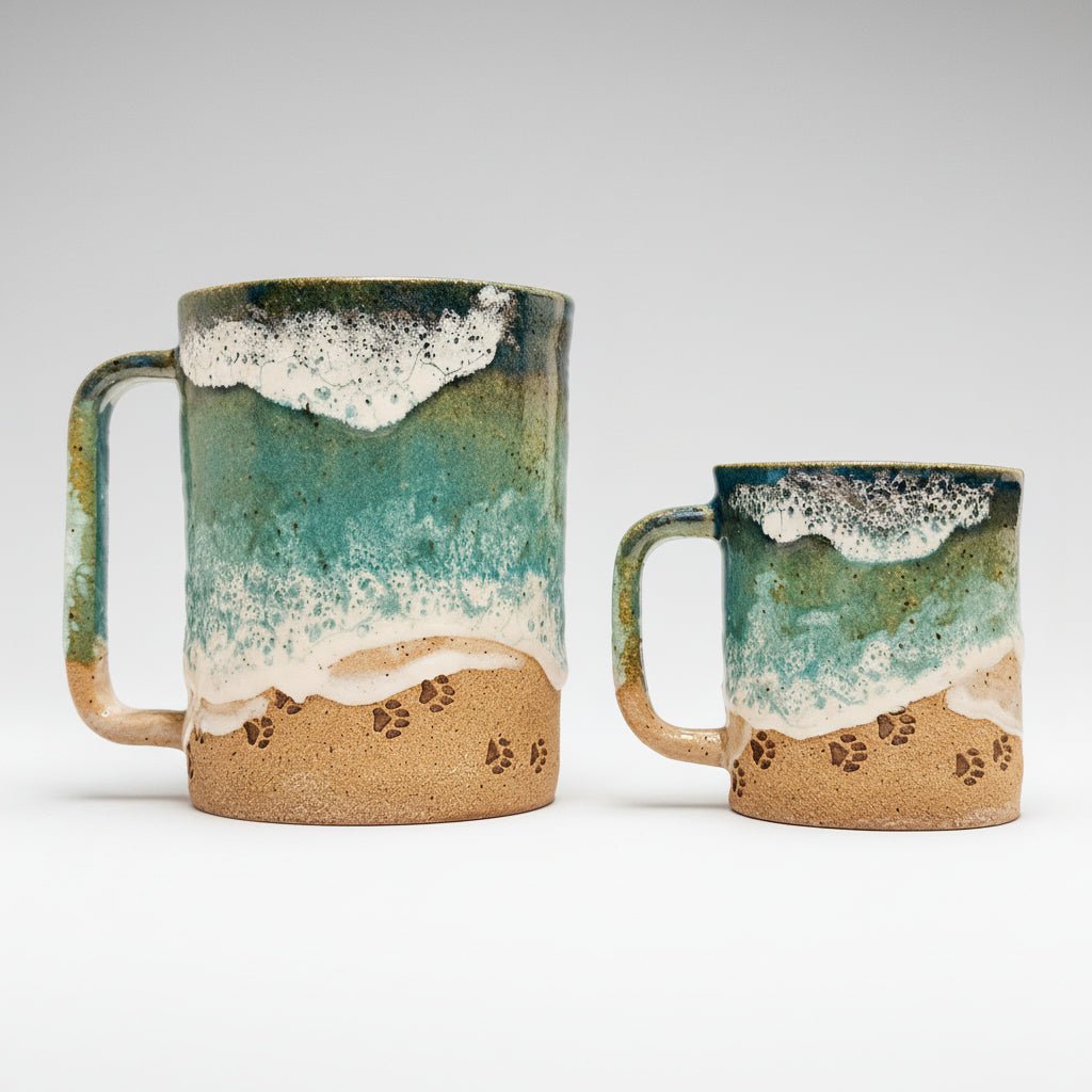Handmålad Mugg med Tassavtryck för Strandälskare - Unik Design