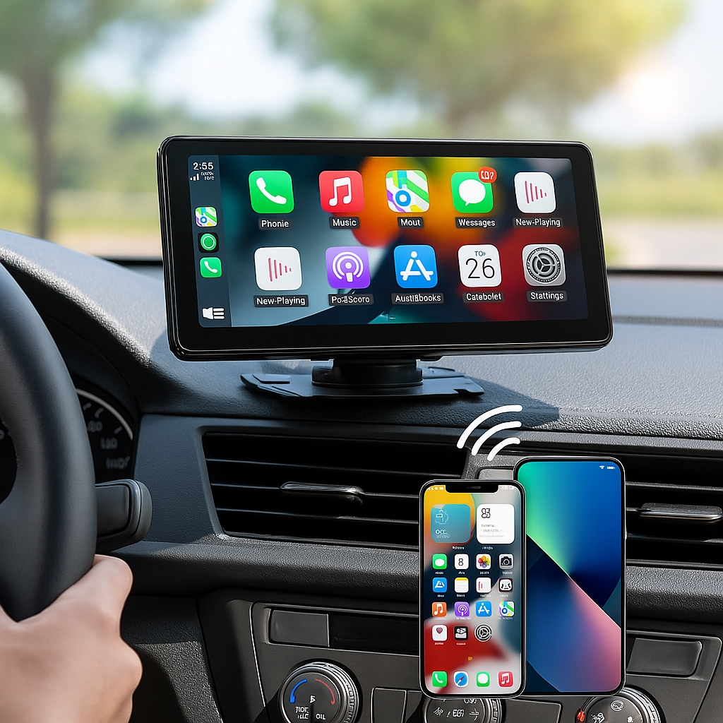 Trådløs Bilskærm med Touch & Stemmestyring for Sikker Kørsel
