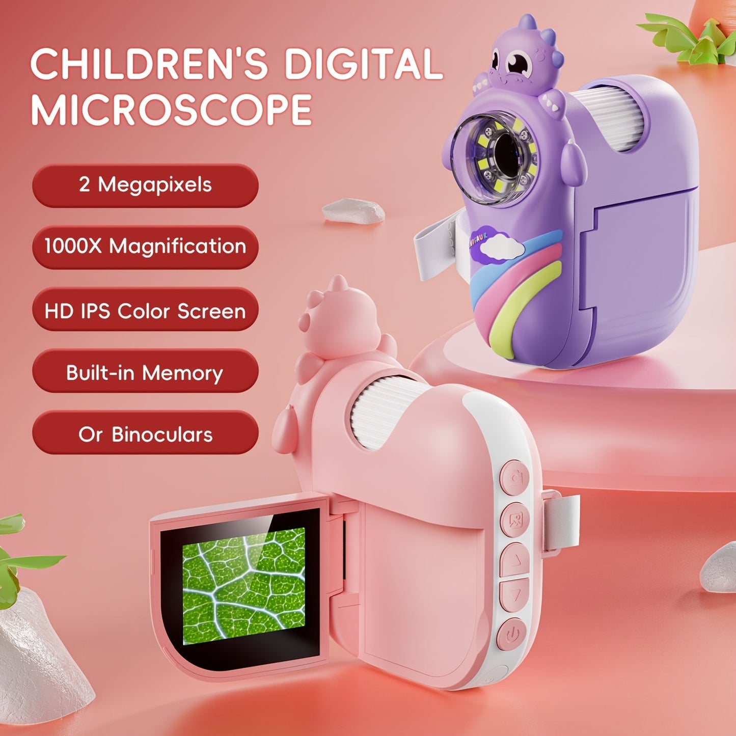 Digitalt barnmikroskop 1000X med HD-skärm och 2 MP kamera