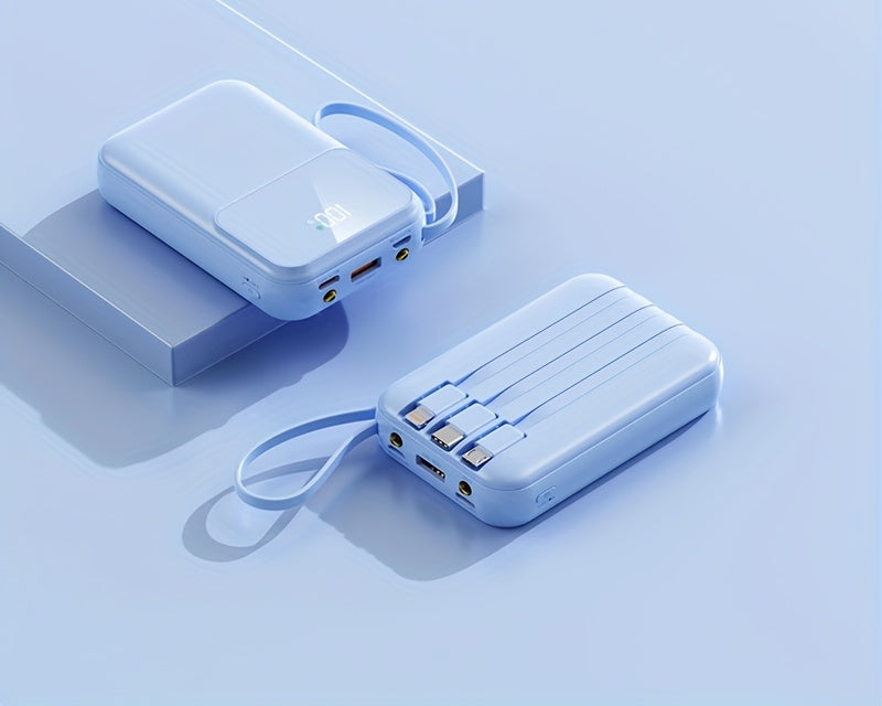 Bärbar Powerbank 10000mAh - Snabbladdning med Integrerade Kablar