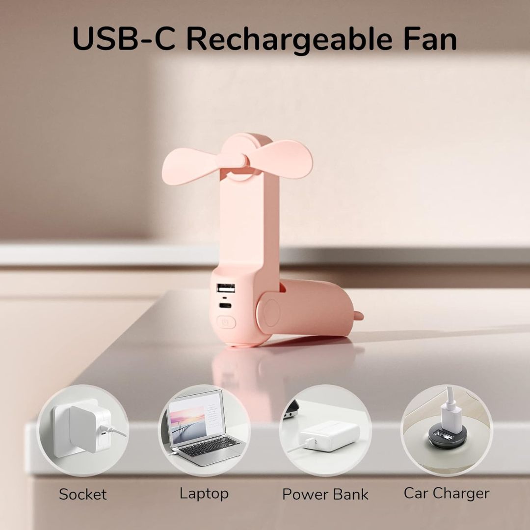 3 i 1 Håndholdt Mini Vifte | USB Opladelig, Sammenklappelig Design & Ideel til Rejser, Camping og Udendørs Aktiviteter