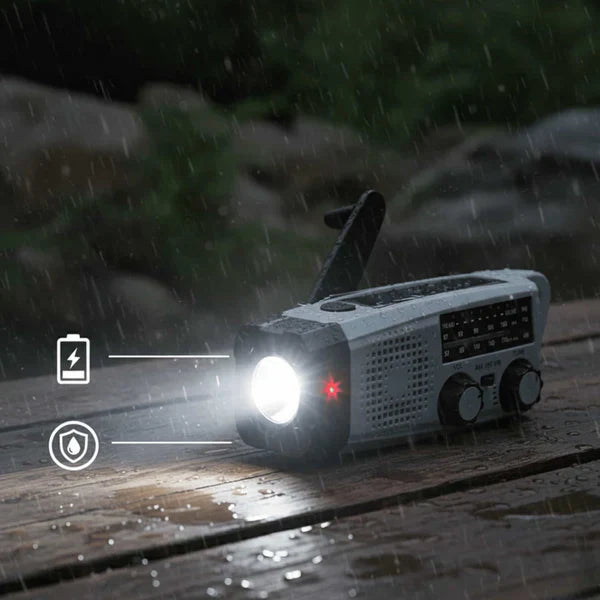 Kompakt Soldriven Nödradio med USB-laddning & LED-lampa