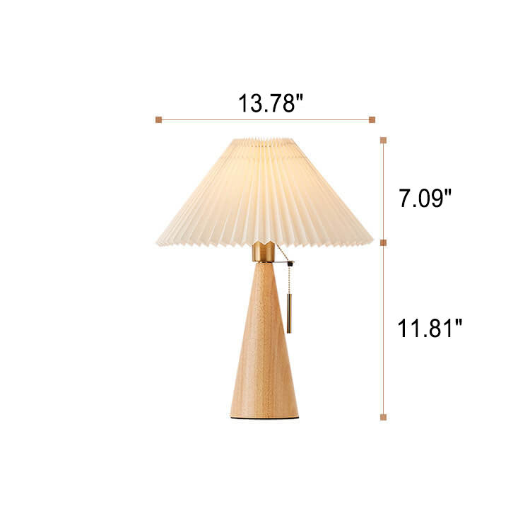 Japansk bordslampa med plisserad skärm i trä och tygdesign