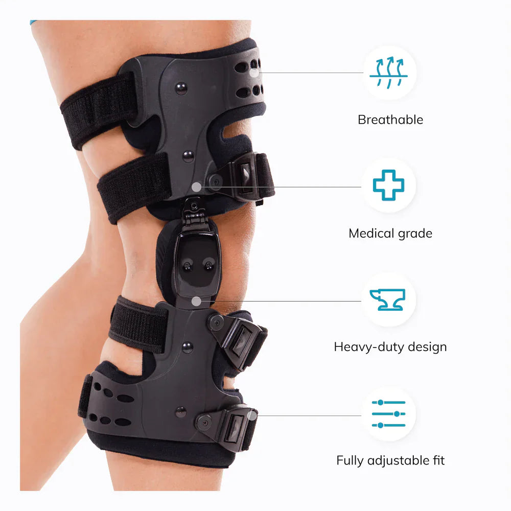 Ortopediskt knäskydd för artros | Justerbar rörelsevinkel | Medial och lateral avlastning | Korrigering av varus/valgus