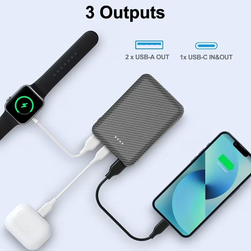 Kraftfuld 12000mAh Powerbank med USB-C til varmebeklædning