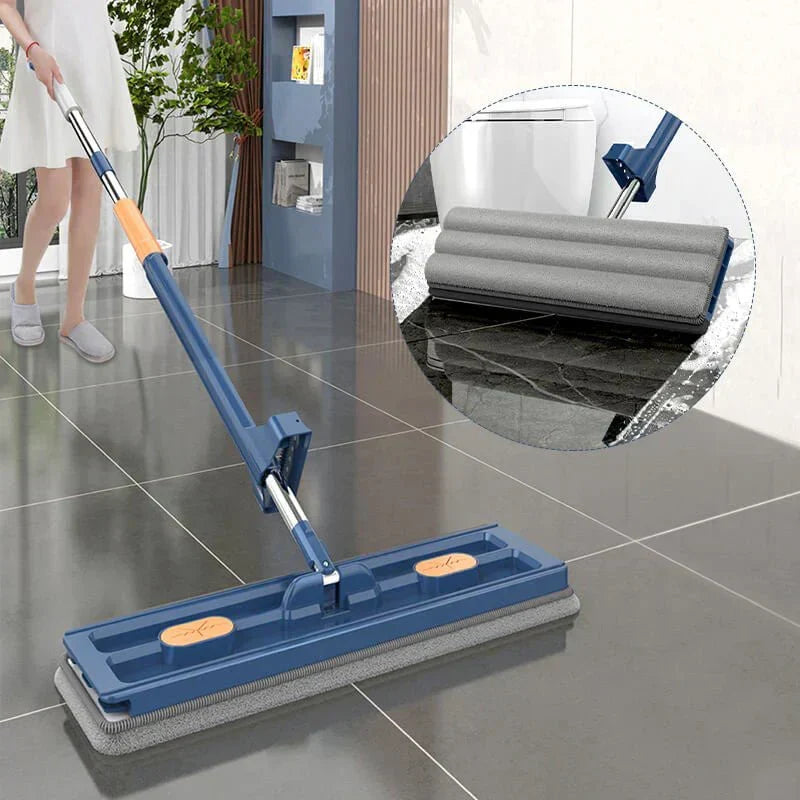 Mikrofiber Gulvmoppe med 360° Drejehoved og Håndfri Udstødningssystem - Til Parket, Fliser og Laminat