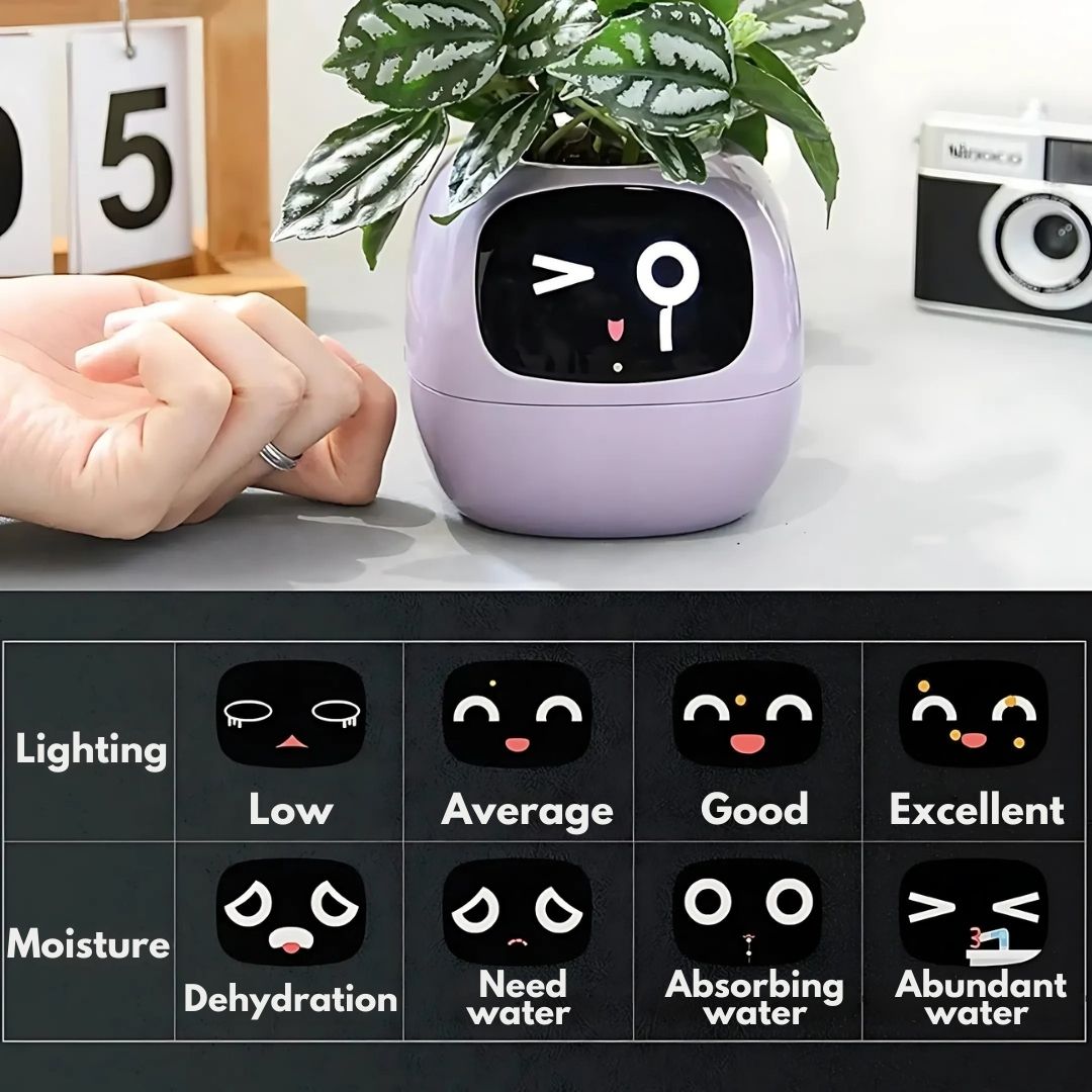 AI Smart Plantekrukke | Selv-vandende, Interaktiv med 70+ Udsagn & Kompatibel med Smarte Hjem Systemer til Indendørs & Udendørs Brug