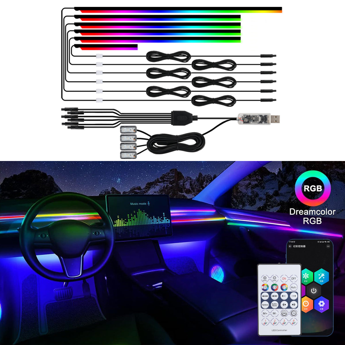 Dynamisk RGB-interiørbelysning til bilen for en farverig kørselsoplevelse