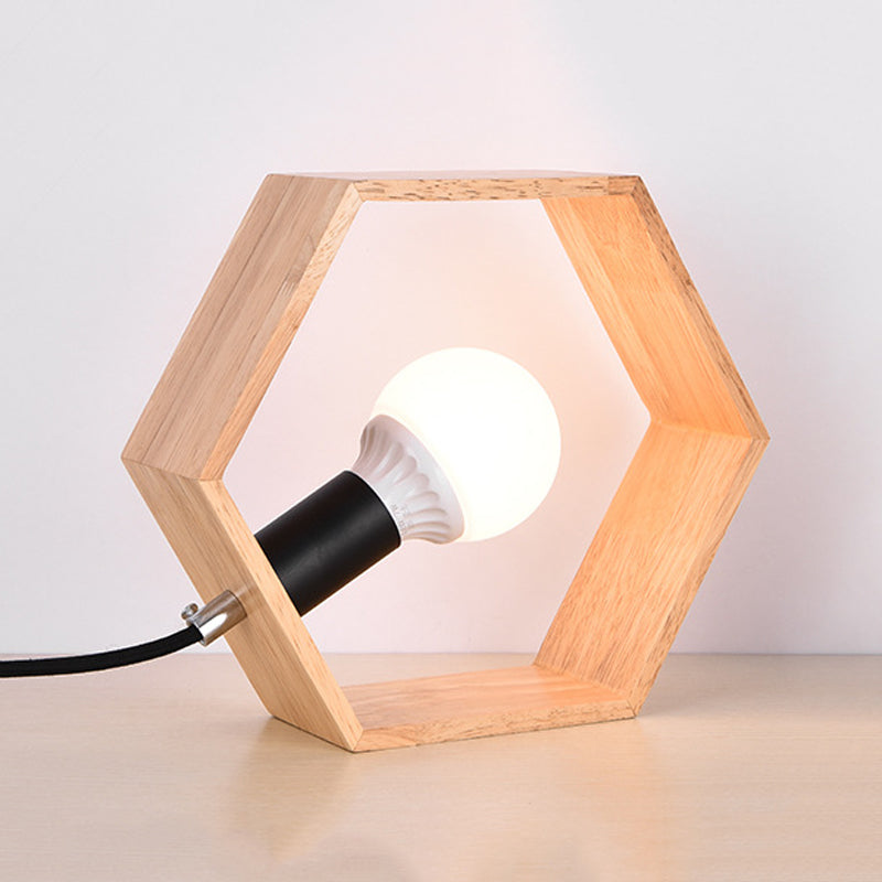 Hexagonal Træbordlampe - Skab En Varm Atmosfære