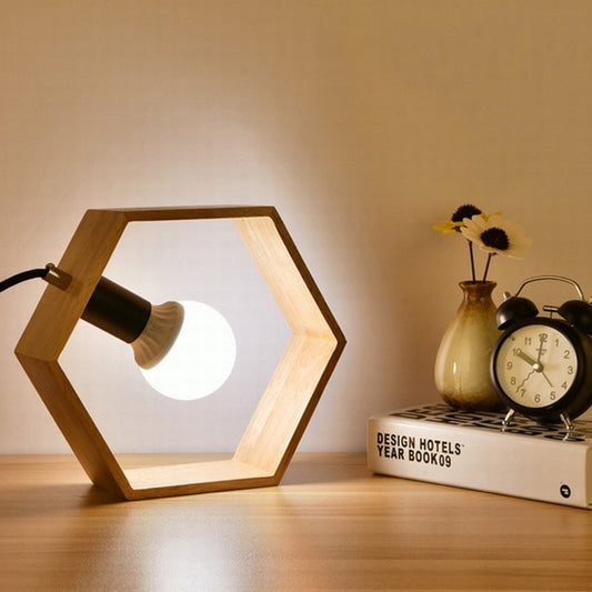 Hexagonal Træbordlampe - Skab En Varm Atmosfære