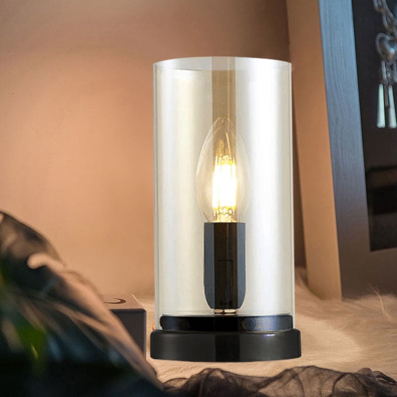 Stilfuld Industriel Bordlampe i Sort Glas til Stuen