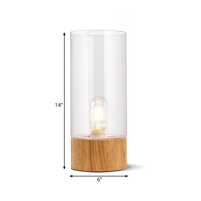 Cylindrisk bordslampa med träbas – Stilren design
