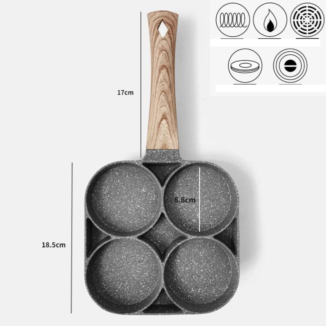 Multifunktionel pande med fire sektioner til en perfekt omelet