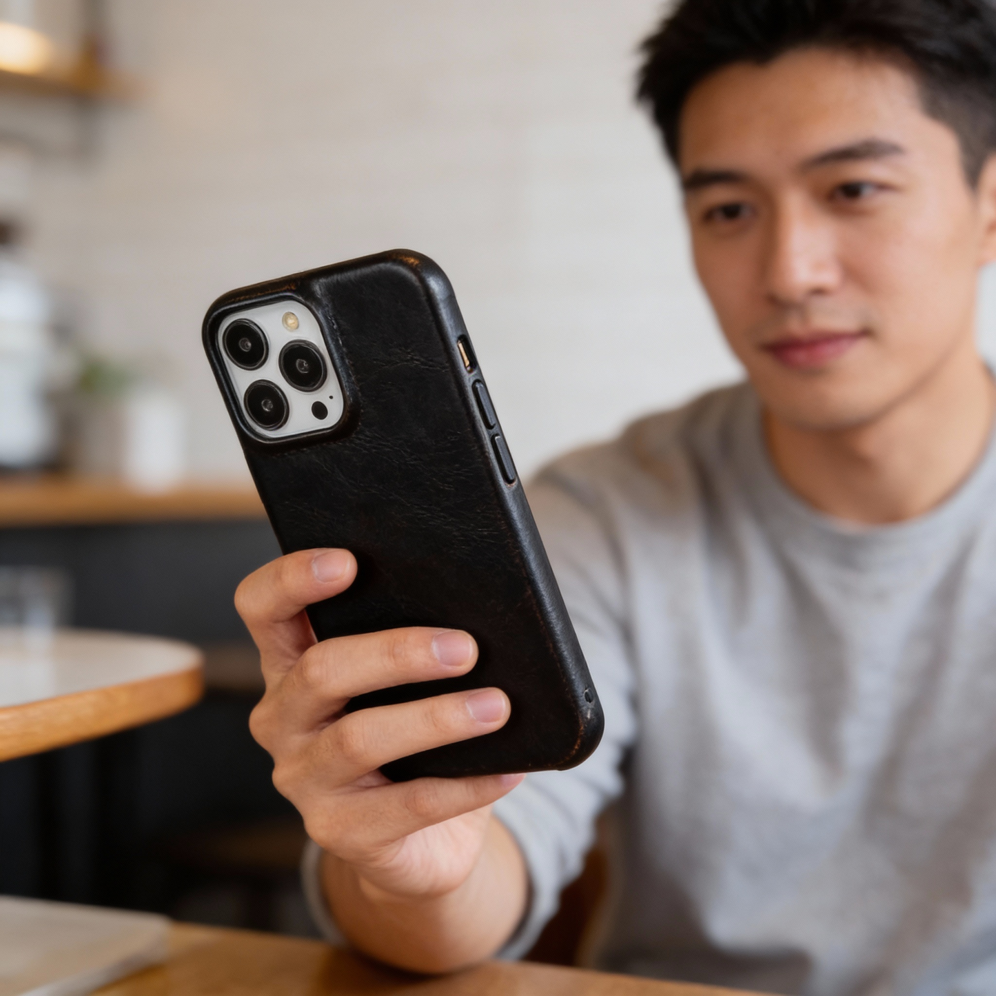 Äkta läderfodral med oljevax till Apple iPhone