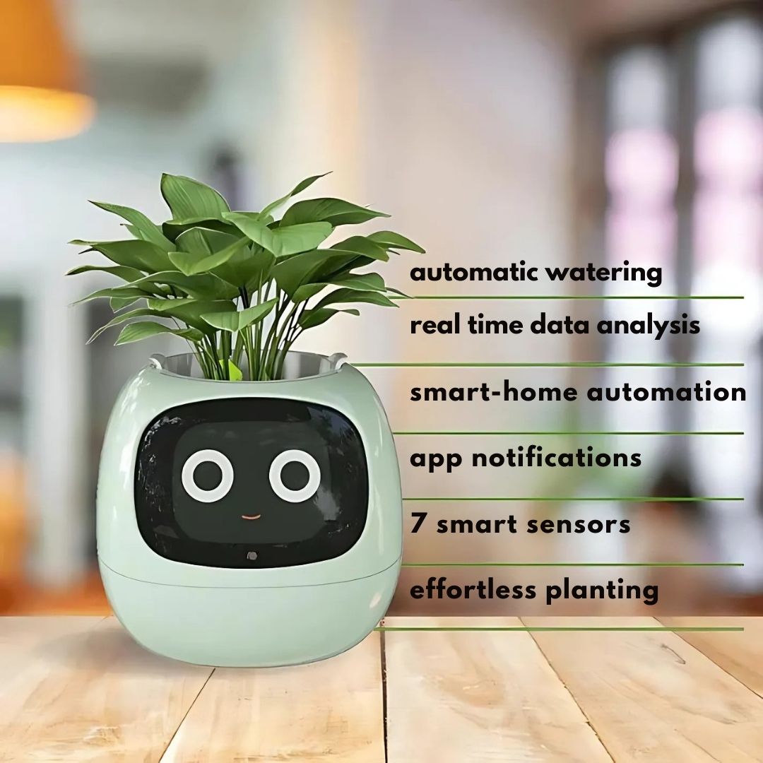 AI Smart Plantekrukke | Selv-vandende, Interaktiv med 70+ Udsagn & Kompatibel med Smarte Hjem Systemer til Indendørs & Udendørs Brug