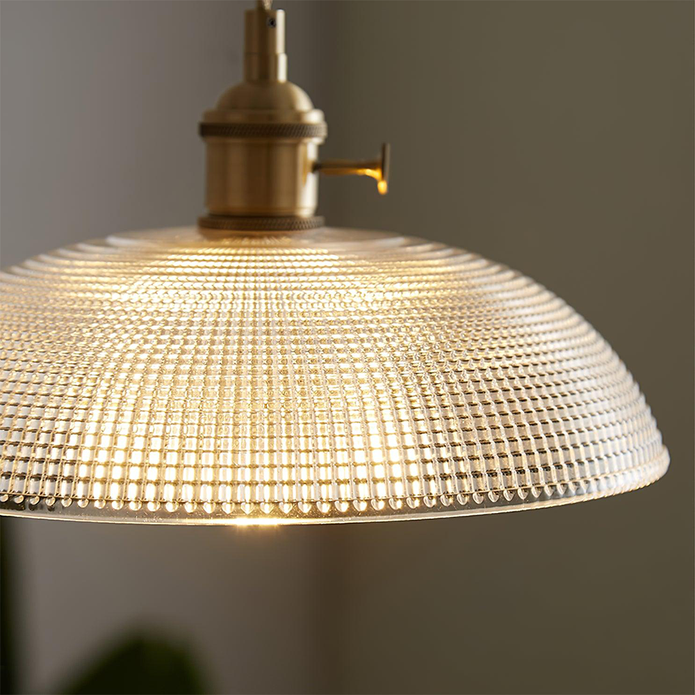 Vintage Pendellampe i Rillet Glas med Justerbar Højde