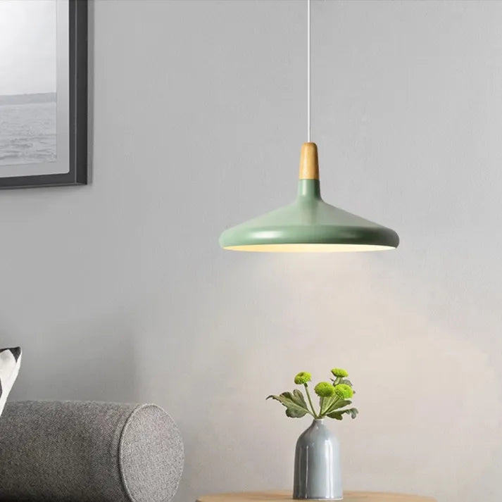 Farverig Hængelampe i Aluminium & Træ - 18 cm
