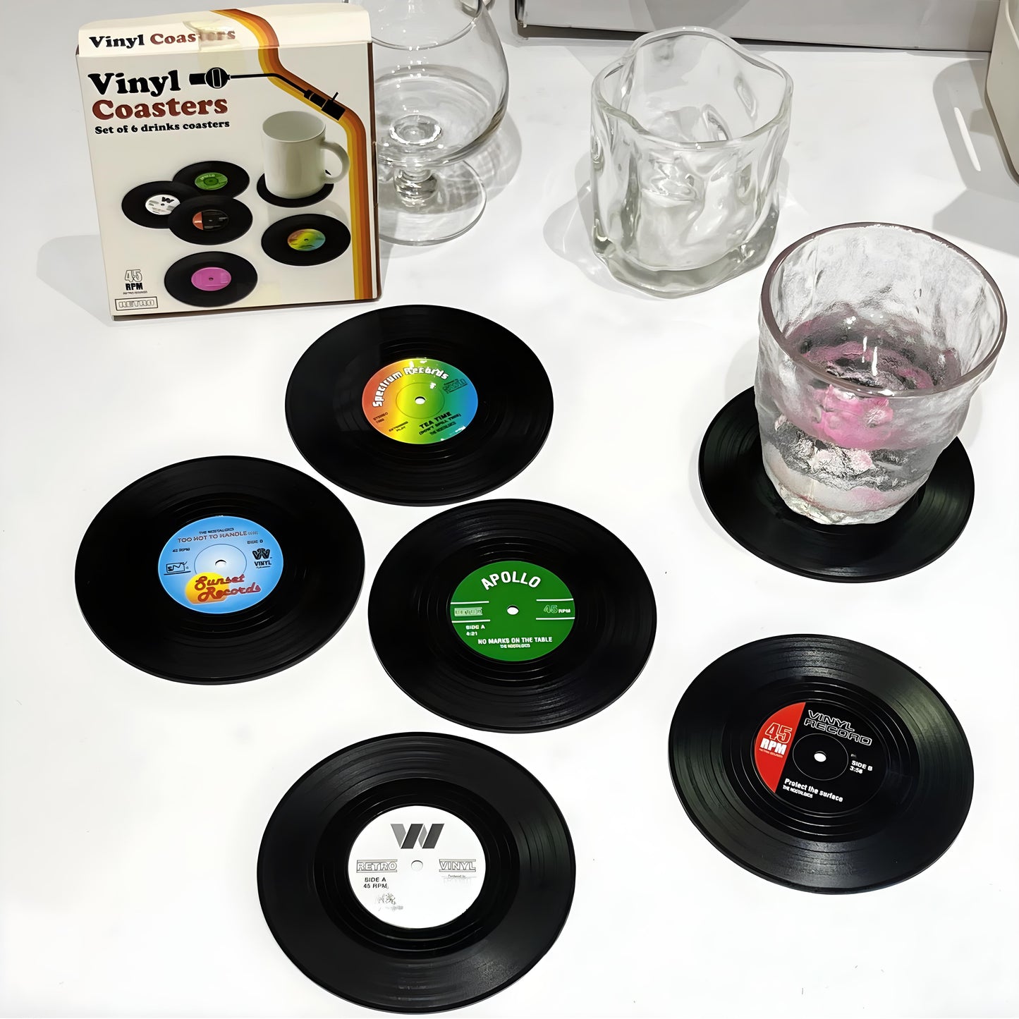 Retro Glasunderlag i Vinyl Design - Perfekt til Musikelskere