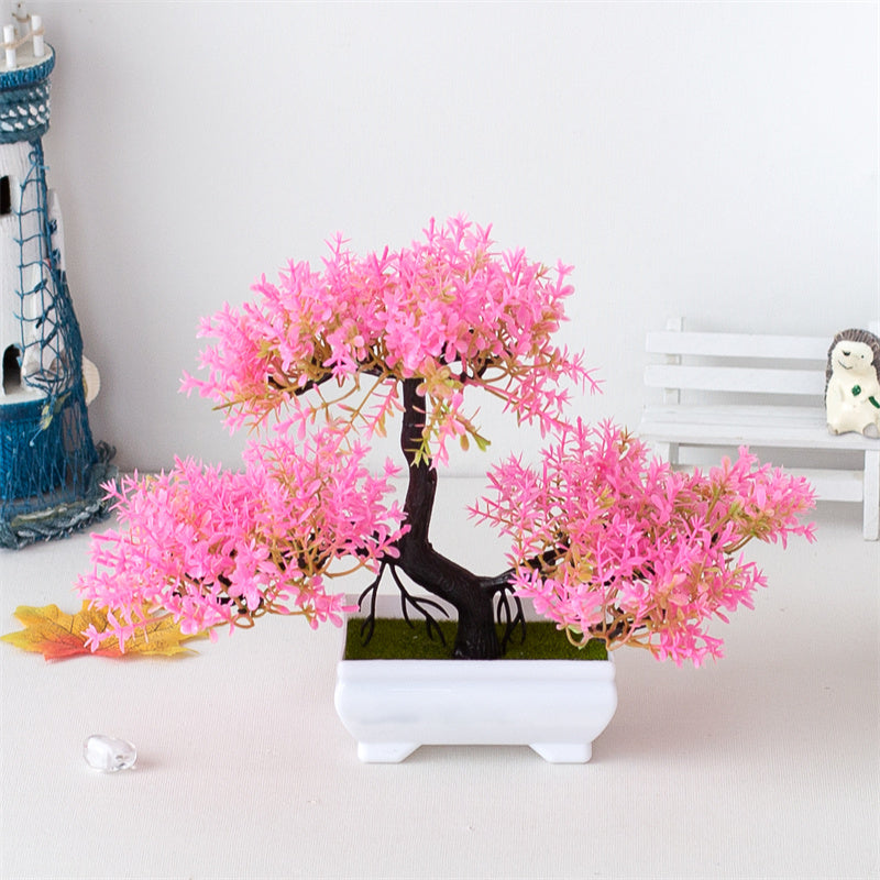 Kunstig BlomsterBonsai – Mini Bonsai med Smukke Rosa Blomster