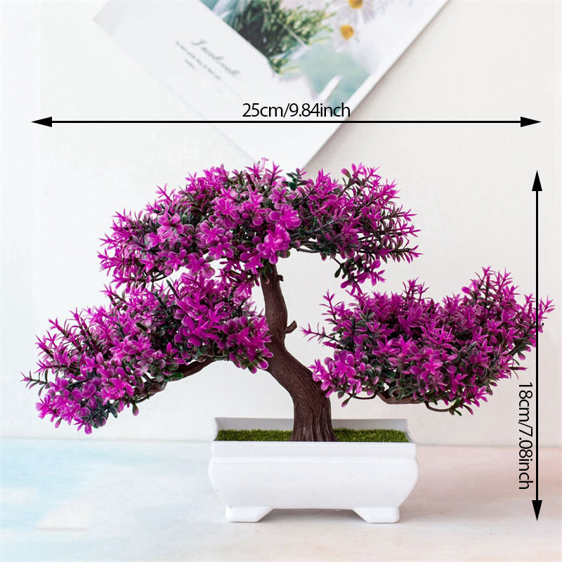 Kunstig BlomsterBonsai – Mini Bonsai med Smukke Rosa Blomster