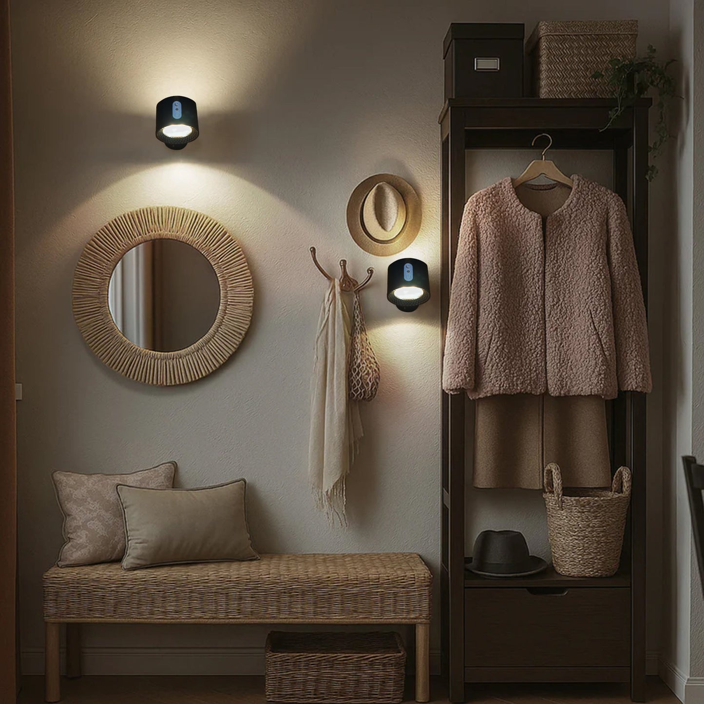 Modern LED-vägglampa med touchkontroll och dubbla huvuden