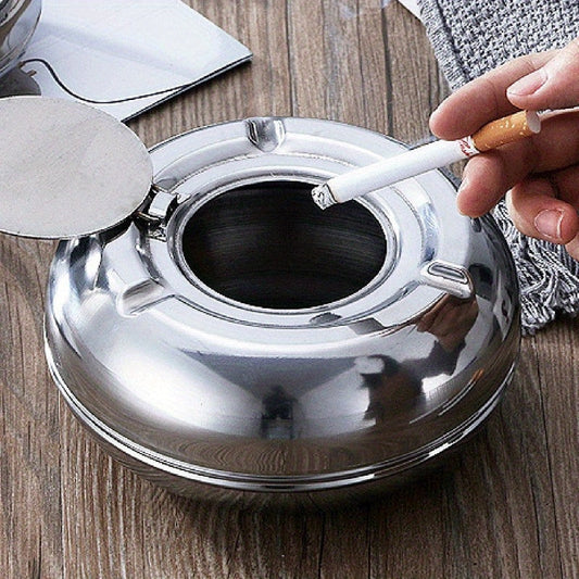 Elegant askfat i rostfritt stål med lock – Vind- och rostsäkert för inomhus- och utomhusbruk
