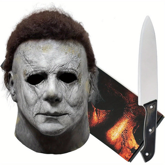 Halloween skræmmemaske med knivsæt - realistisk kostume til voksne