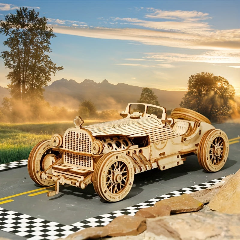 3D Vintage Bil Puslespil i Træ – Mekanisk Model med Gear