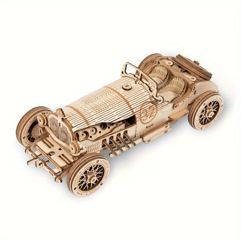 3D Vintage Bil Puslespil i Træ – Mekanisk Model med Gear