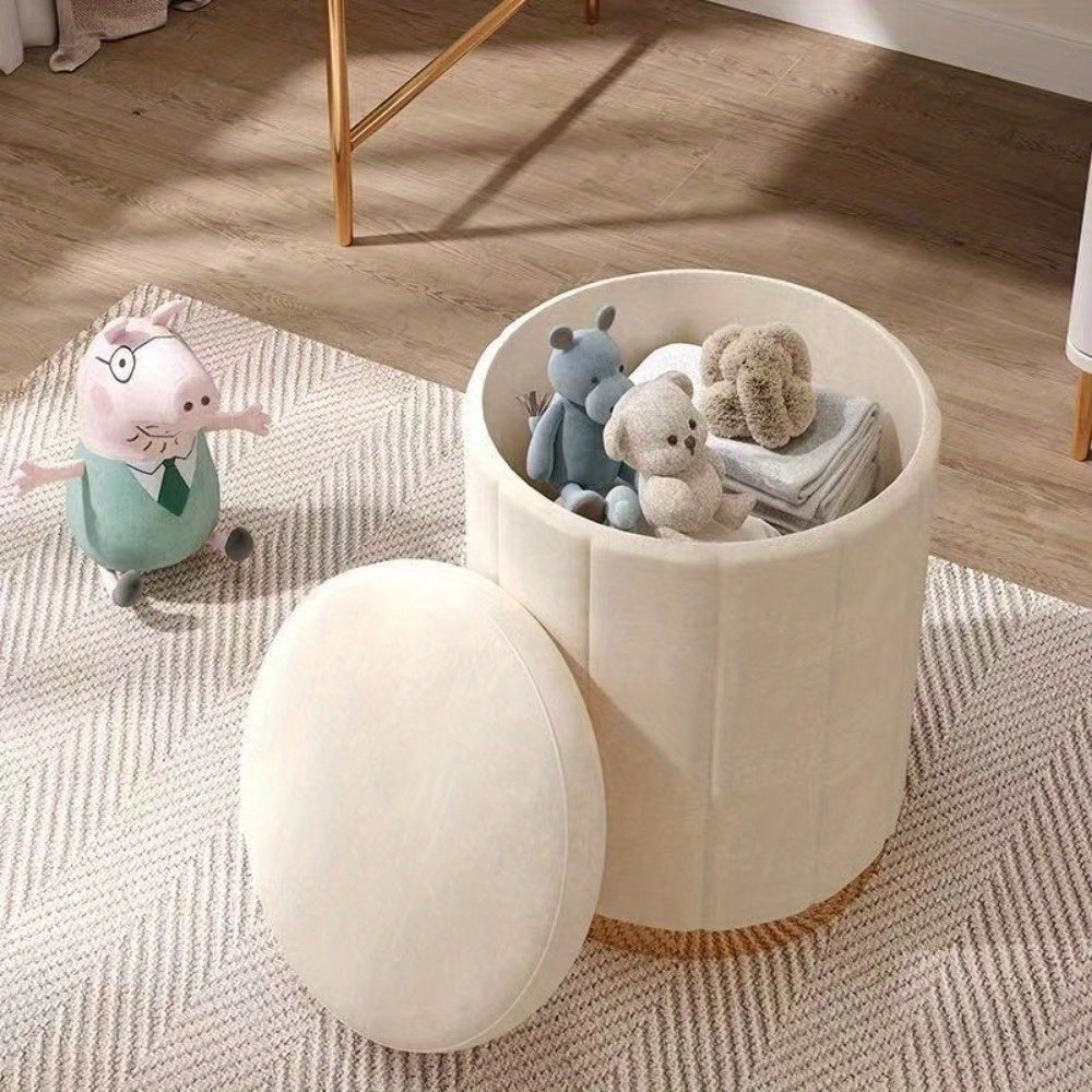 Elegant förvaringspuff med spegelfinish – Rund design
