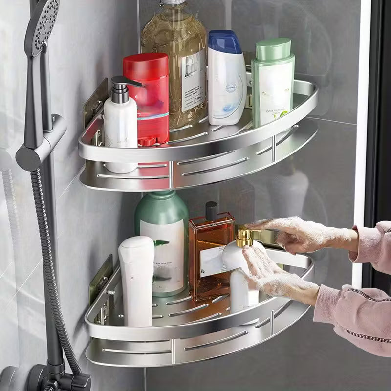 Elegant duschhylla i aluminium – enkel montering utan borrning