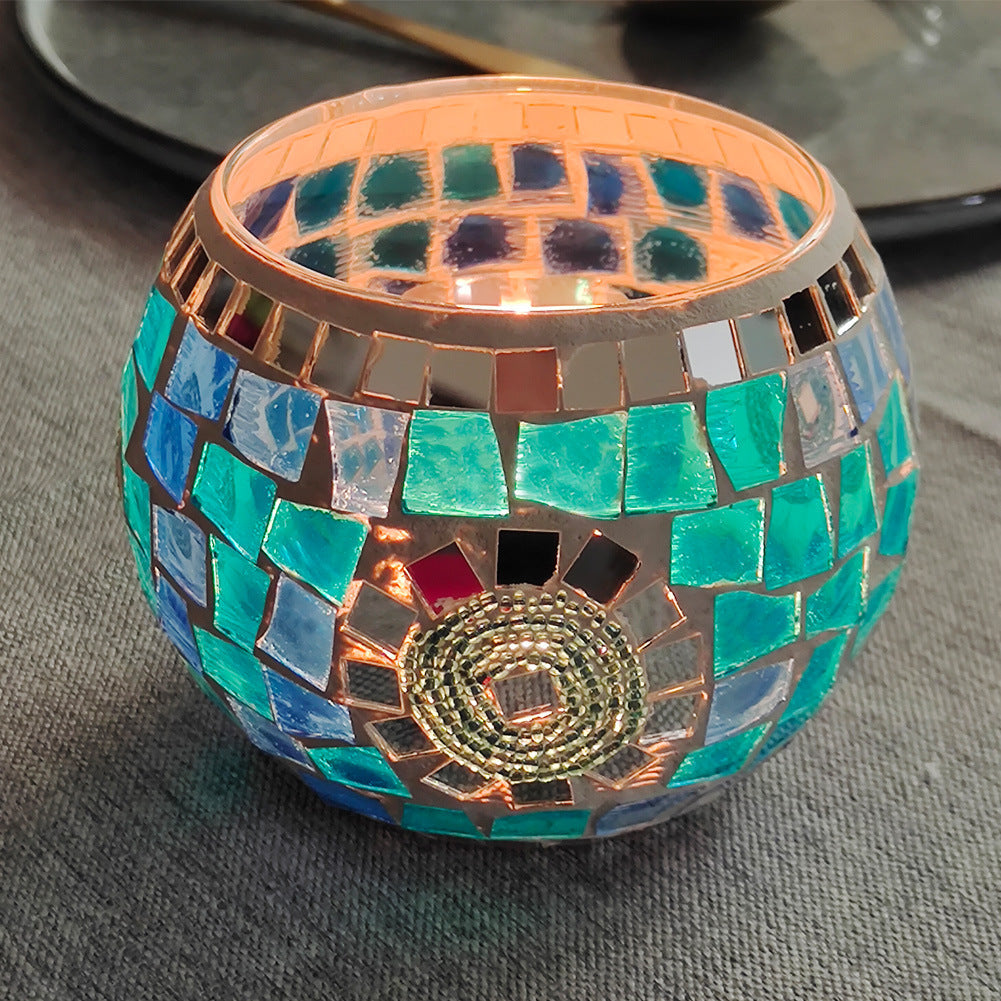Europæisk Retro Glas Mosaik Lysestage